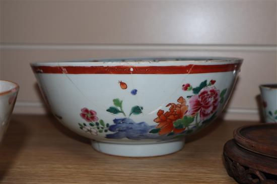 An 18th century Chinese famille rose cup and other Chinese porcelain tallest 40cm sq.